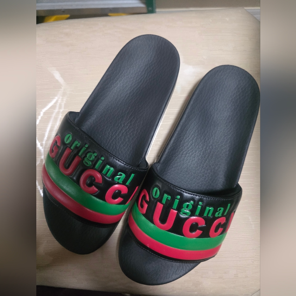 NEW GUCCI SLIDES MEN SIZE 10/WOMEN SIZE 11 SANDALS WITH SHOE BAGS - Picture 2 of 7